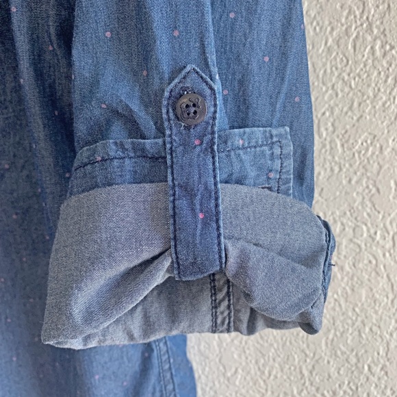 Tommy Hilfiger Long Sleeve Collared Polka Dot Blue Cotton Chambray Shirt Medium - Picture 2 of 8